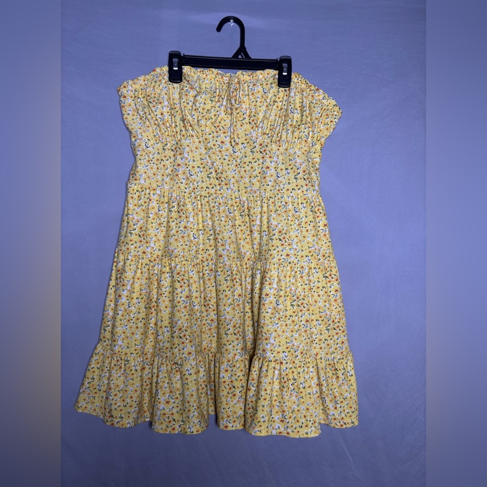 No Boundaries Strapless Yellow Floral Dress